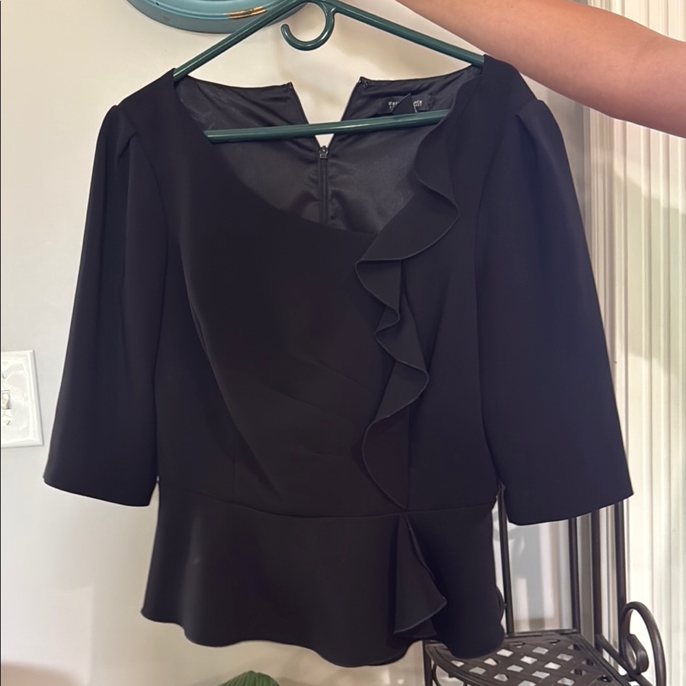 White House Black Market Black Ruffled Peplum Blouse